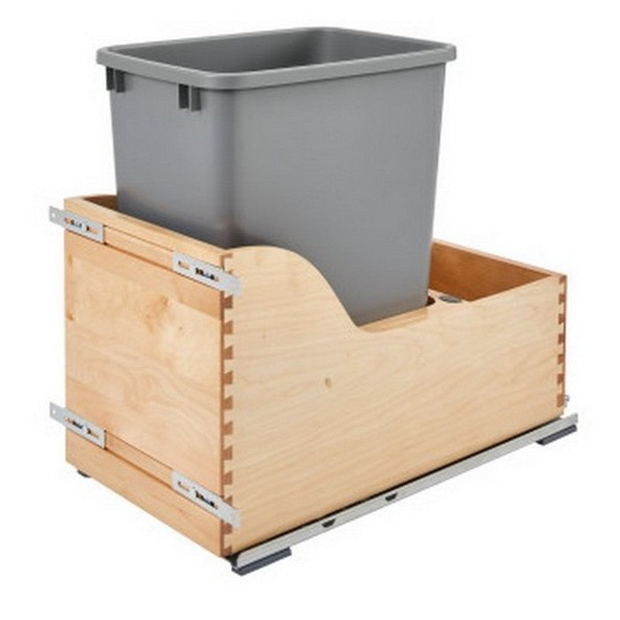 Rev-A-Shelf Single Metallic Silver 35 Qt. Maple Pullout Waste Container w/ Soft-Close for 15" Base Cabinets - 4WCSC-1535DM-1 - FREE DOMESTIC SHIPPING