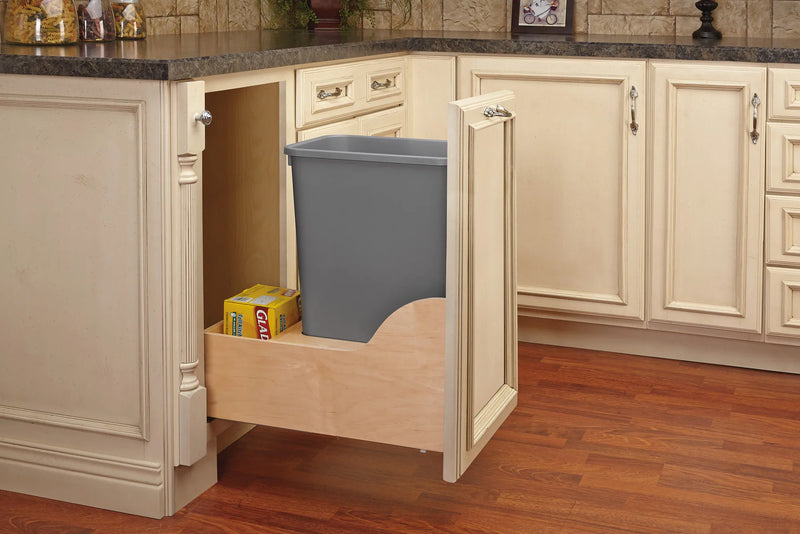 Rev-A-Shelf Single Metallic Silver 50 Qt. Maple Pullout Waste Container w/ Soft-Close for 15" Base Cabinets - 4WCSC-1550DM-1 - FREE DOMESTIC SHIPPING