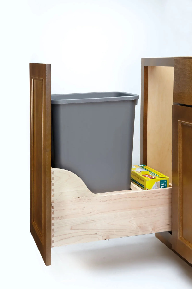 Rev-A-Shelf Single Metallic Silver 50 Qt. Maple Pullout Waste Container w/ Soft-Close for 15" Base Cabinets - 4WCSC-1550DM-1 - FREE DOMESTIC SHIPPING
