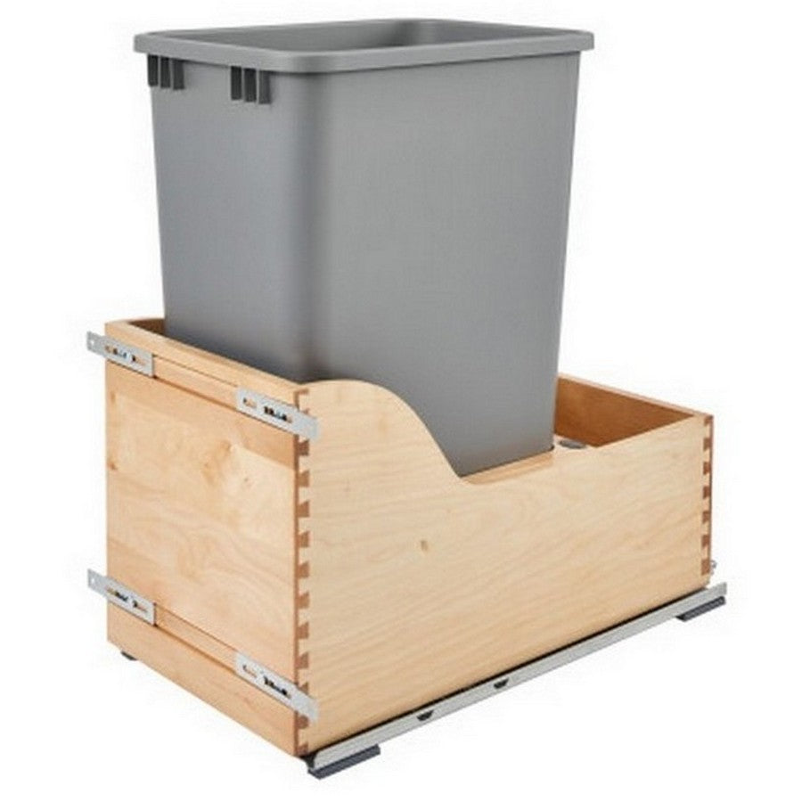 Rev-A-Shelf Single Metallic Silver 50 Qt. Maple Pullout Waste Container w/ Soft-Close for 15" Base Cabinets - 4WCSC-1550DM-1 - FREE DOMESTIC SHIPPING
