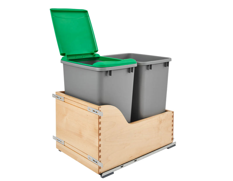 Rev-A-Shelf Double Metallic Silver 35 Qt. Maple Pullout Waste Container w/ Soft-Close and (1) Lid for 18" Base Cabinets - 4WCSC-1835DMND-2 - FREE DOMESTIC SHIPPING