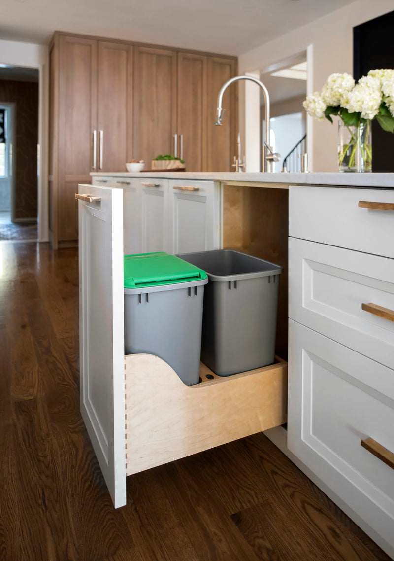 Rev-A-Shelf Double Metallic Silver 35 Qt. Maple Pullout Waste Container w/ Soft-Close and (1) Lid for 18" Base Cabinets - 4WCSC-1835DMND-2 - FREE DOMESTIC SHIPPING