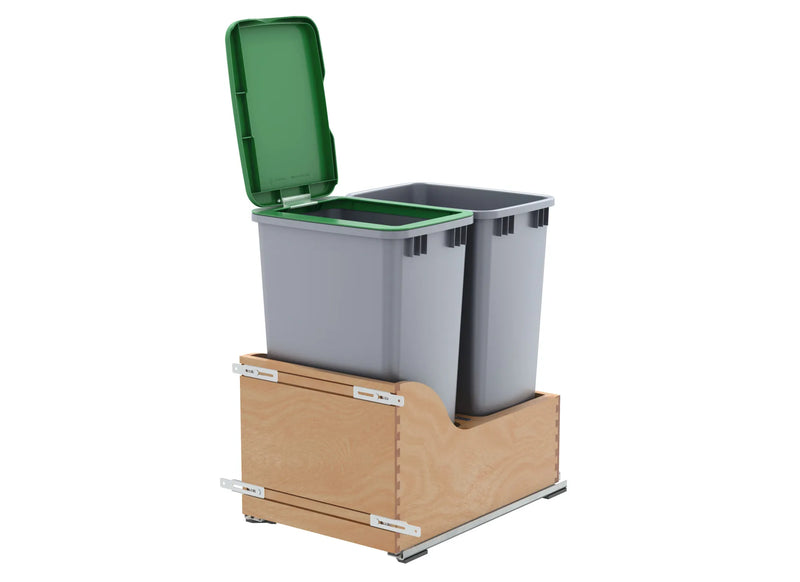 Rev-A-Shelf Double Metallic Silver 50 Qt. Maple Pullout Waste Container w/ Soft-Close and (1) Lid for 18" Base Cabinets - 4WCSC-1850DM-2 - FREE DOMESTIC SHIPPING