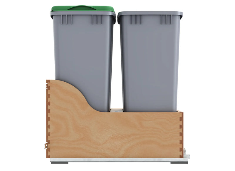 Rev-A-Shelf Double Metallic Silver 50 Qt. Maple Pullout Waste Container w/ Soft-Close and (1) Lid for 18" Base Cabinets - 4WCSC-1850DM-2 - FREE DOMESTIC SHIPPING