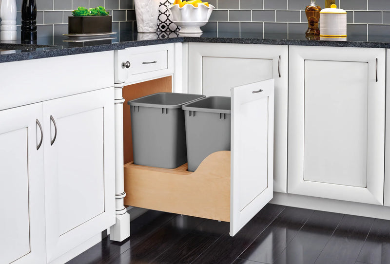 Rev-A-Shelf Double Metallic Silver 35 Qt. Maple Pullout Waste Container w/ Soft-Close and (1) Lid for 21" Base Cabinets - 4WCSC-2135DM-2 - FREE DOMESTIC SHIPPING
