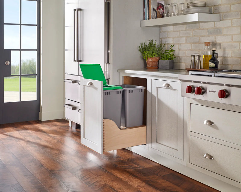 Rev-A-Shelf Double Metallic Silver 50 Qt. Maple Pullout Waste Container w/ Soft-Close and (1) Lid for 21" Base Cabinets - 4WCSC-2150DM-2 - FREE DOMESTIC SHIPPING
