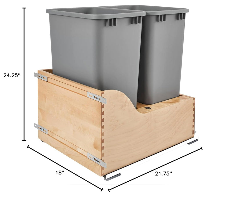 Rev-A-Shelf 4WCSC Series Double 50 Qt Trash Pullout - 18" - 4WCSC-2150DM-2 - FREE SHIPPING