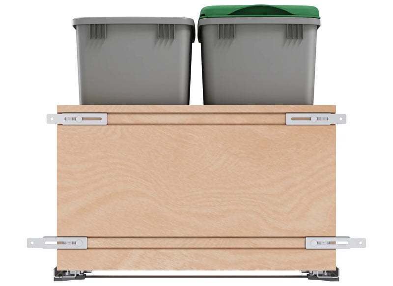 Rev-A-Shelf Double Metallic Silver 32 Qt. Maple Pullout Waste Container w/ Soft-Close and (1) Lid for 24" Base Cabinets - 4WCSC-2432DM-2 - FREE DOMESTIC SHIPPING