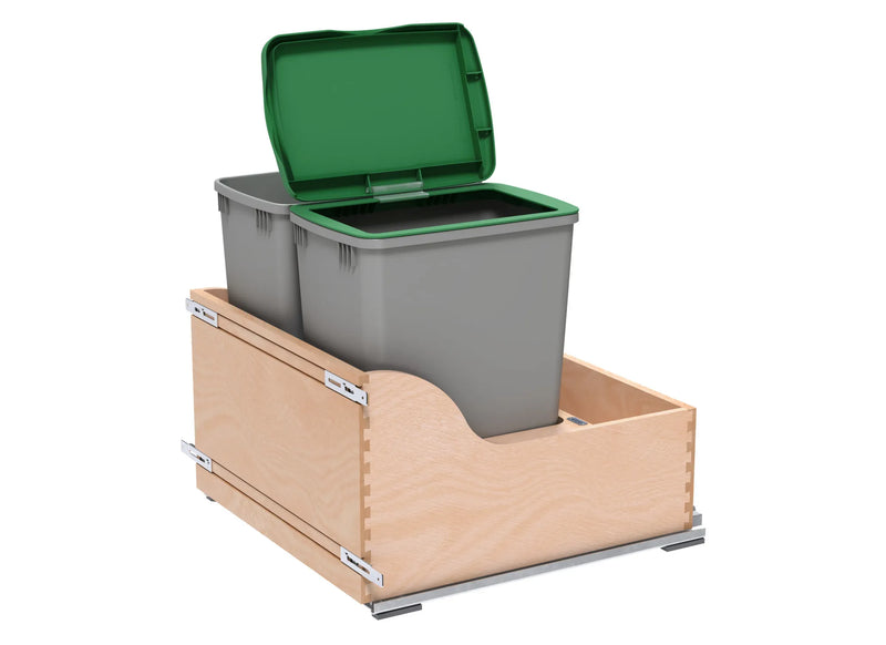 Rev-A-Shelf Double Metallic Silver 32 Qt. Maple Pullout Waste Container w/ Soft-Close and (1) Lid for 24" Base Cabinets - 4WCSC-2432DM-2 - FREE DOMESTIC SHIPPING
