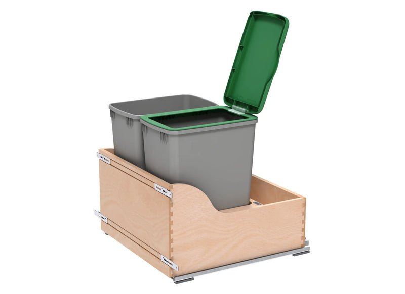 Rev-A-Shelf Double Metallic Silver 32 Qt. Maple Pullout Waste Container w/ Soft-Close and (1) Lid for 24" Base Cabinets - 4WCSC-2432DM-2 - FREE DOMESTIC SHIPPING