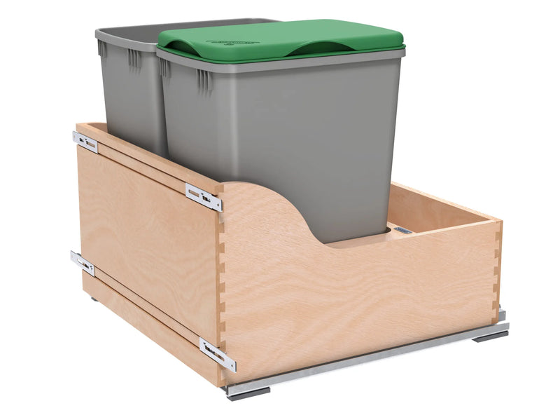 Rev-A-Shelf Double Metallic Silver 32 Qt. Maple Pullout Waste Container w/ Soft-Close and (1) Lid for 24" Base Cabinets - 4WCSC-2432DM-2 - FREE DOMESTIC SHIPPING