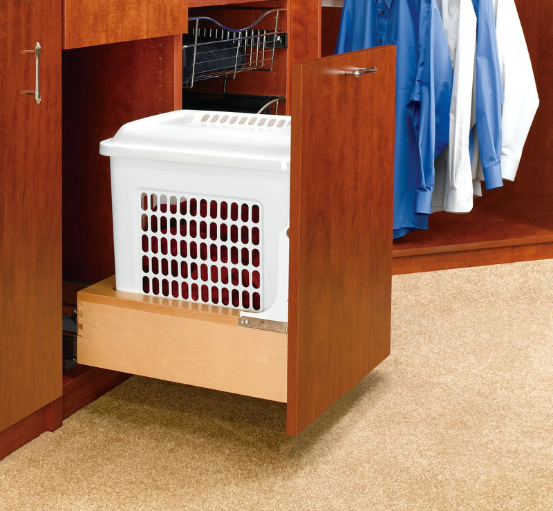 Rev-A-Shelf Natural Maple Bottom Mount Hamper w/ Rev-A-Motion Soft-Close for 18" - 4WH-RM-15DM-1