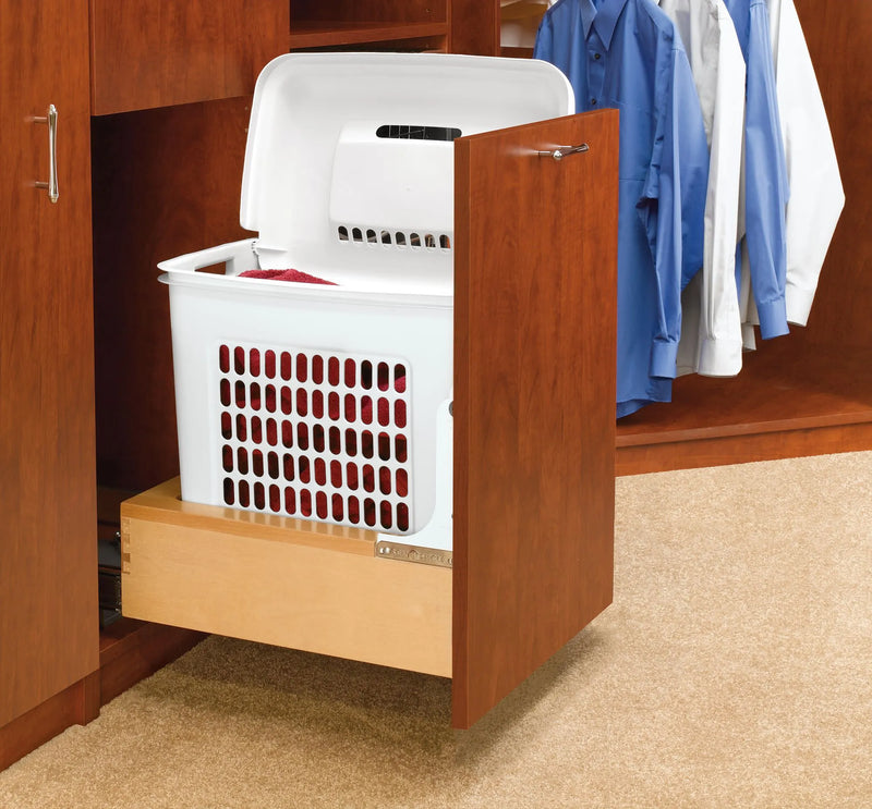 Rev-A-Shelf Natural Maple Bottom Mount Hamper w/ Rev-A-Motion Soft-Close for 18" - 4WH-RM-15DM-1