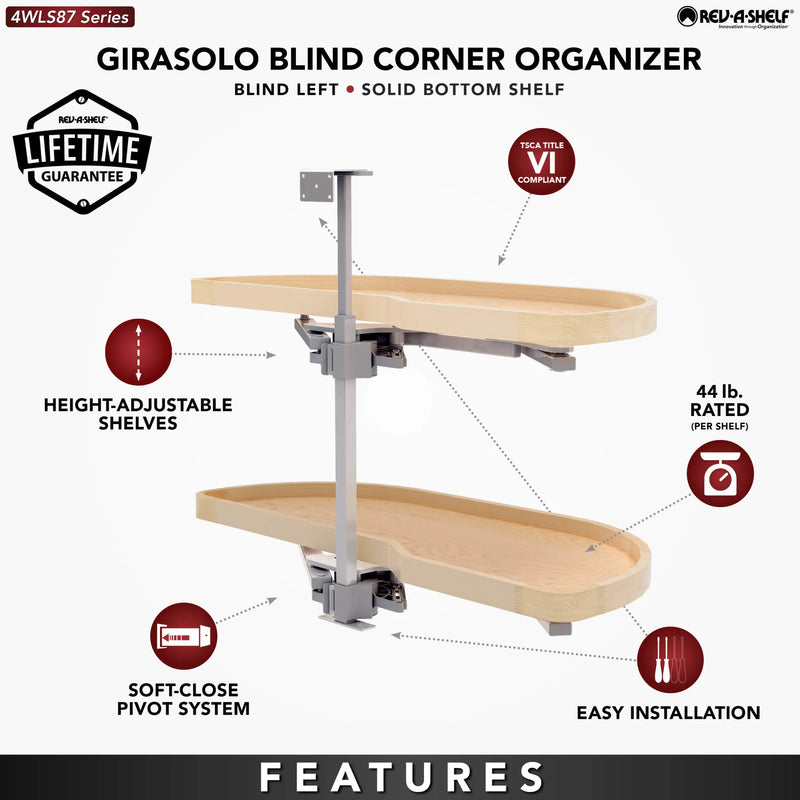 Rev-A-Shelf Maple Two-Tier Classic Girasolo w/ Soft-Close for 12" Right Opening/Blind Left Corner Cabinets 4WLS87-12-R