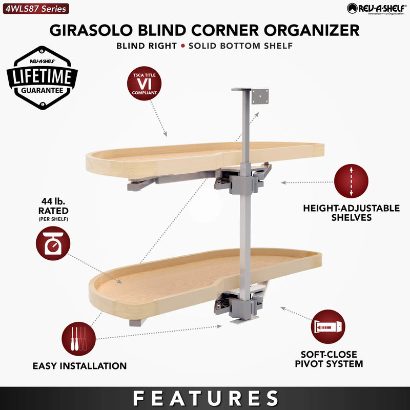 Rev-A-Shelf Maple Two-Tier Classic Girasolo w/ Soft-Close for 15" Left Opening/Blind Right Corner Cabinets 4WLS87-15-L