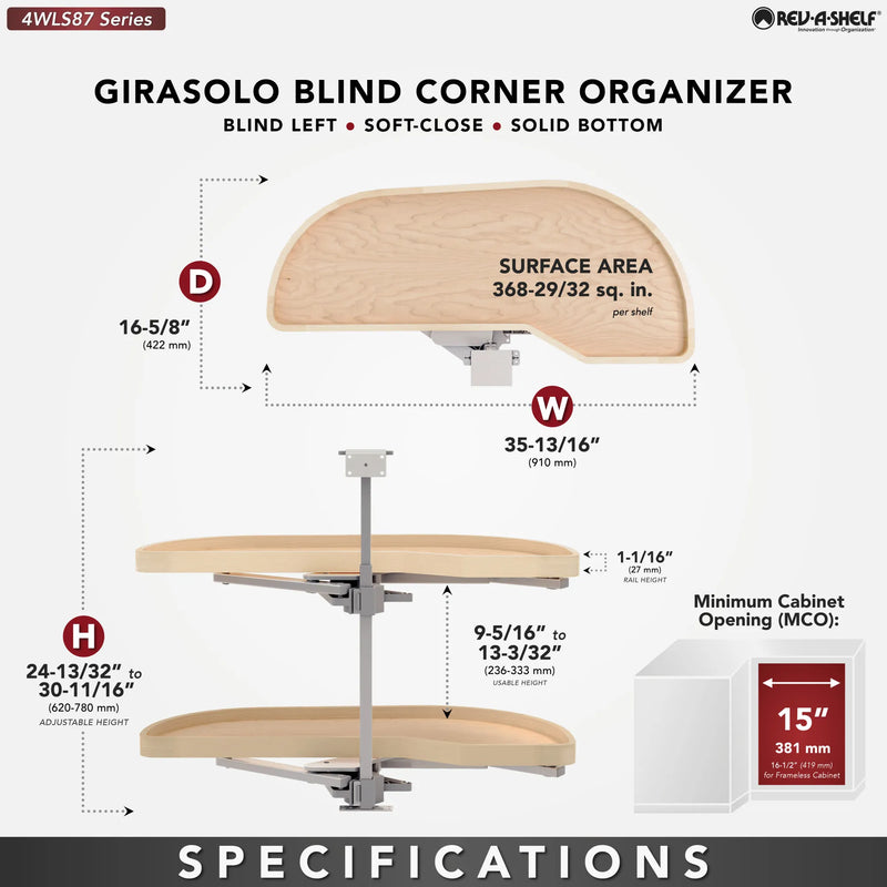 Rev-A-Shelf Maple Two-Tier Classic Girasolo w/ Soft-Close for 15" Right Opening/Blind Left Corner Cabinets 4WLS87-15-R