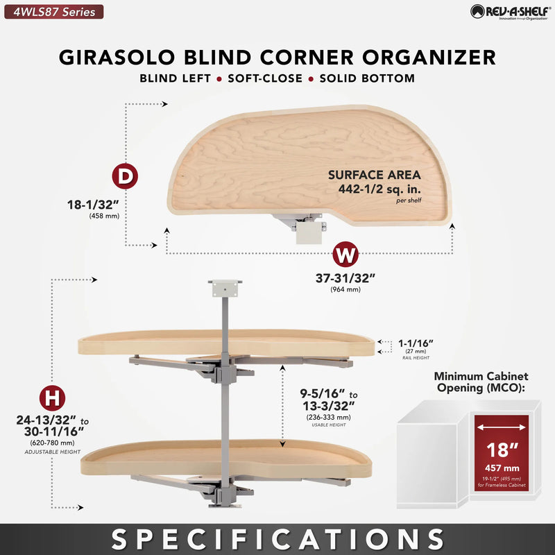Rev-A-Shelf Maple Two-Tier Classic Girasolo w/ Soft-Close for 18" Right Opening/Blind Left Corner Cabinets 4WLS87-18-R