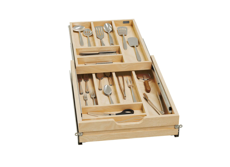 Rev-A-Shelf Natural Maple Tiered Cutlery Drawer w/BLUMOTION Soft-Close Slides for Frameless 18" Base - 4WTCD-419HFLSC-1 - FREE DOMESTIC SHIPPING