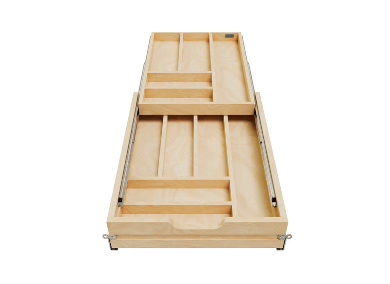 Rev-A-Shelf Natural Maple Tiered Cutlery Drawer w/BLUMOTION Soft-Close Slides for Frameless 18" Base - 4WTCD-419HFLSC-1 - FREE DOMESTIC SHIPPING