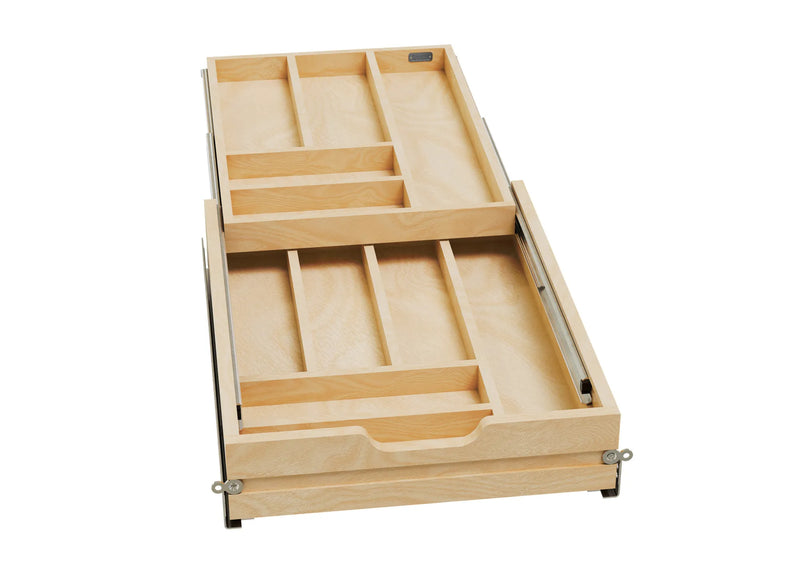 Rev-A-Shelf Natural Maple Tiered Cutlery Drawer w/BLUMOTION Soft-Close Slides for Frameless 18" Base - 4WTCD-419HFLSC-1 - FREE DOMESTIC SHIPPING