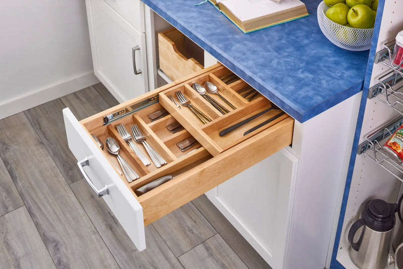 Rev-a-shelf 4WTCD-495HFLSC-1 Natural Maple Tiered Cutlery Drawer Minimum Opening 19-1/2" w/BLUMOTION Soft-Close Slides