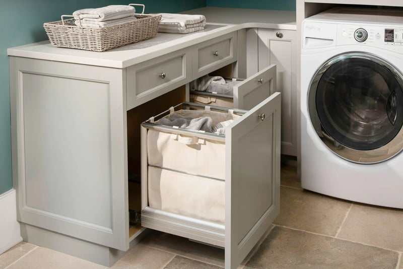 Rev-A-Shelf Silver Single Wire Hamper with Rev-A-Motion Soft Close and Canvas Bag - 5190-15RM-117