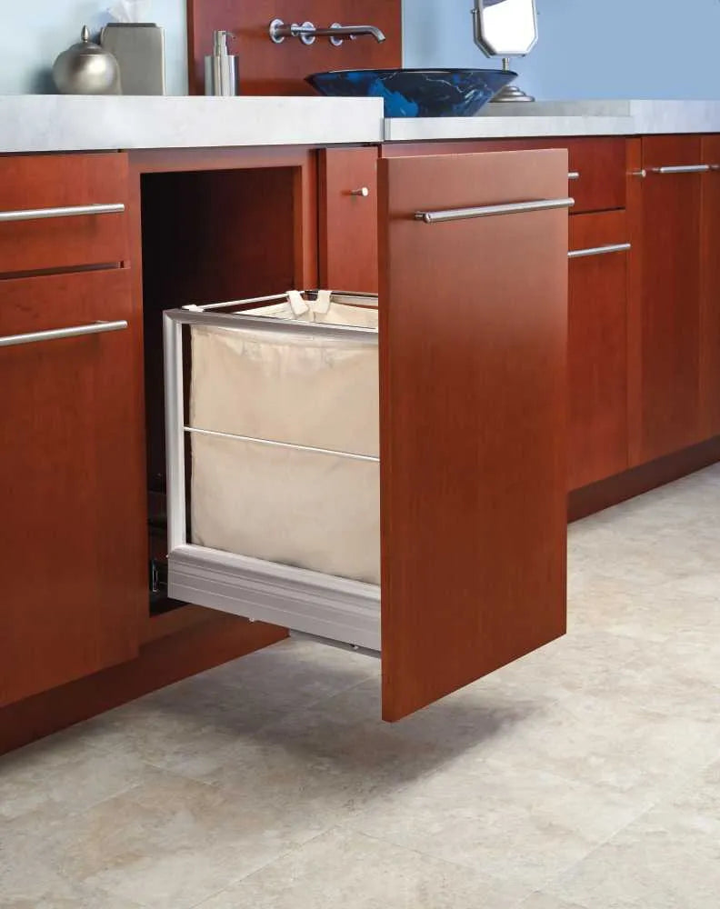 Rev-A-Shelf Silver Single Wire Hamper with Rev-A-Motion Soft Close and Canvas Bag - 5190-15RM-117