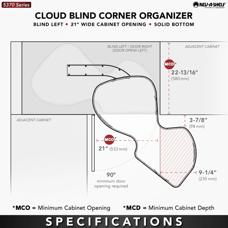 Rev-A-Shelf Maple Solid Bottom Chrome Wire Two-Tier "Cloud" Optimizer for 21" Right Opening/Blind Left Corner Cabinets - 5372-21-MP-R