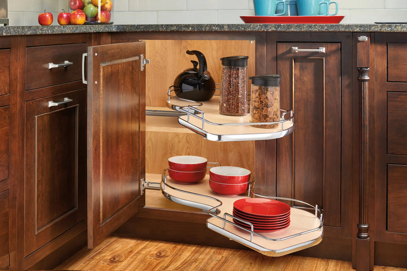 Rev-A-Shelf Maple Solid Bottom Chrome Wire Two-Tier "Cloud" Optimizer for 21" Right Opening/Blind Left Corner Cabinets - 5372-21-MP-R