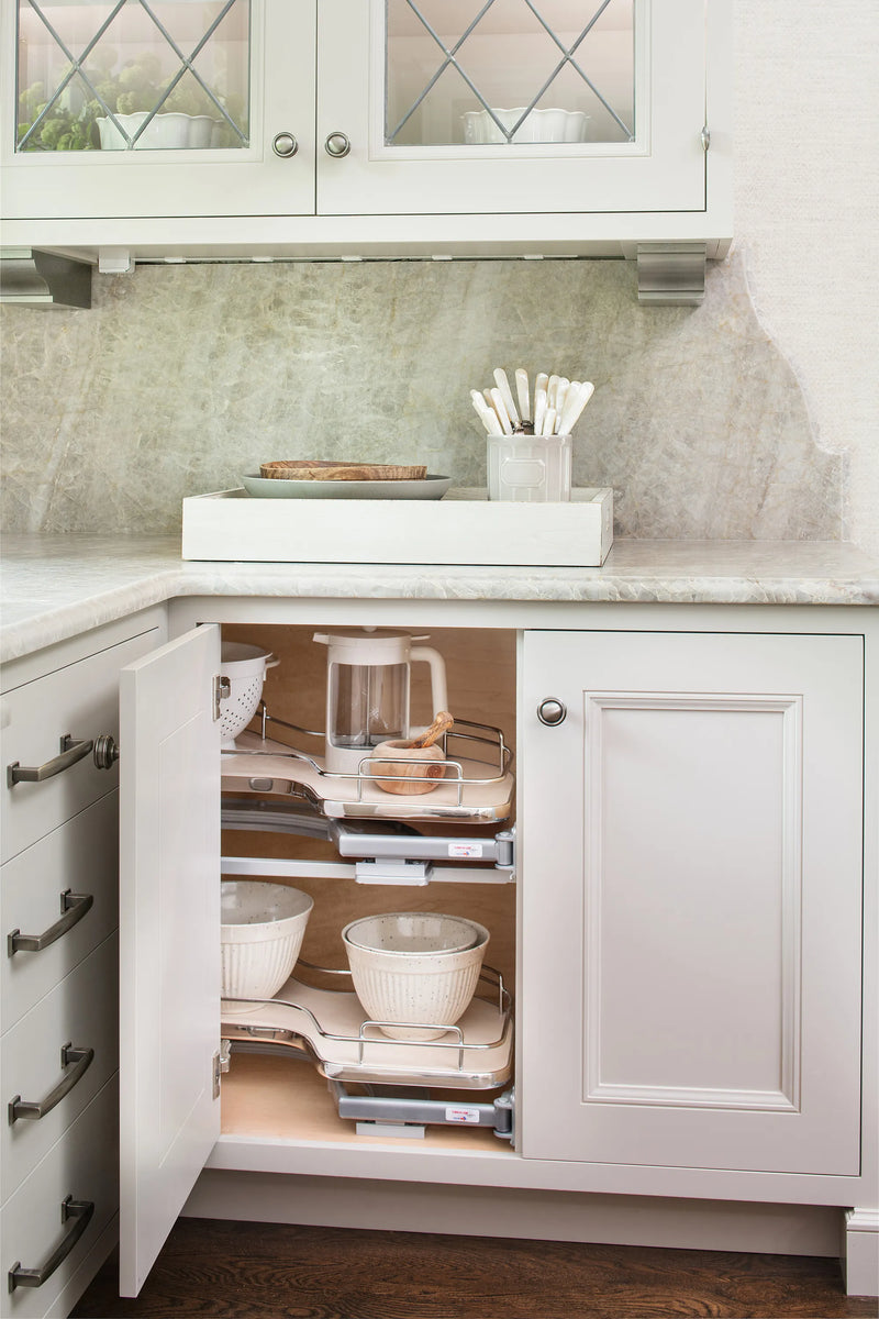 Rev-A-Shelf Maple Solid Bottom Chrome Wire Two-Tier "Cloud" Optimizer for 21" Right Opening/Blind Left Corner Cabinets - 5372-21-MP-R