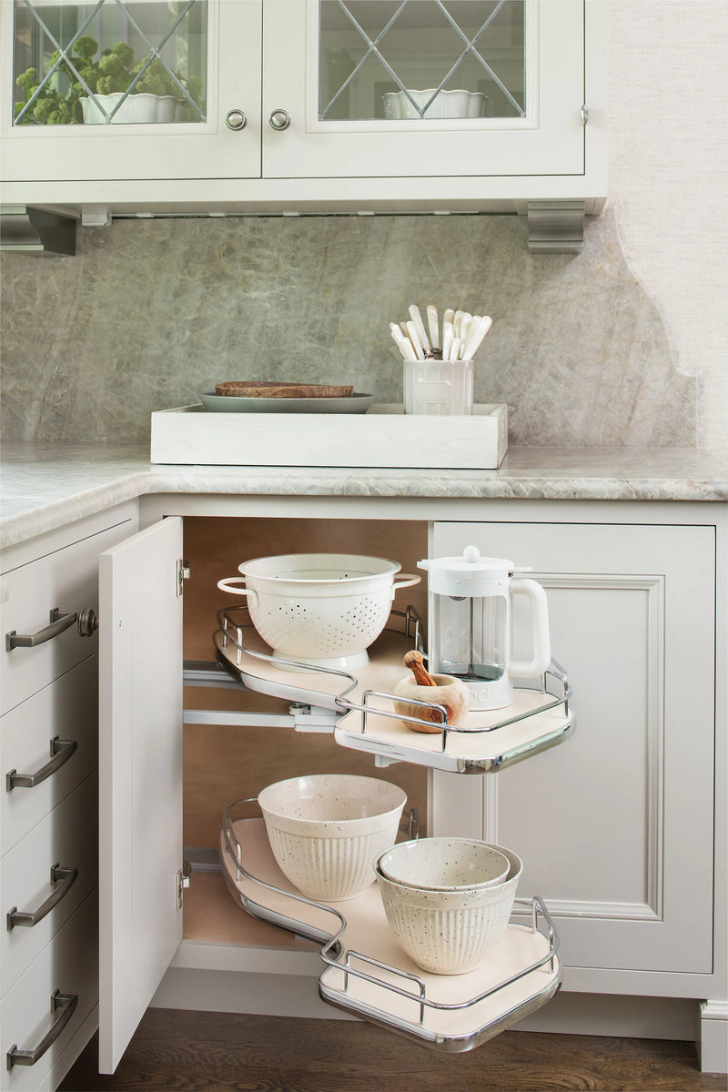 Rev-A-Shelf Maple Solid Bottom Chrome Wire Two-Tier "Cloud" Optimizer for 21" Right Opening/Blind Left Corner Cabinets - 5372-21-MP-R