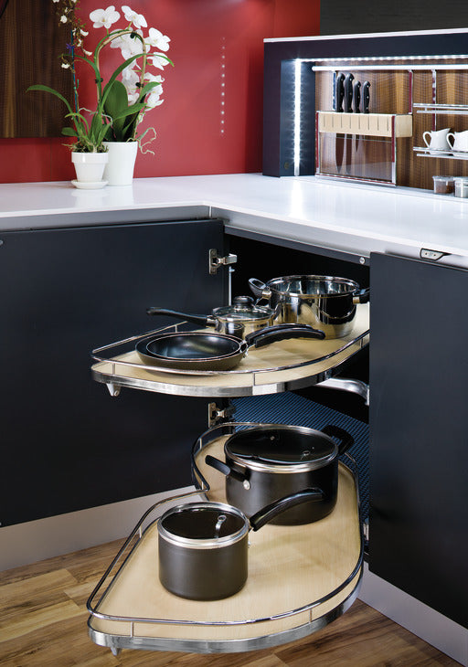 Kesseböhmer LeMans II Set 541.32.450 for Blind Corner Cabinets with Soft Closing and Self Closing Mechanisms, with Non-slip Effect, Swings Right, Champagne/Maple, 2 x 50 Shape Trays - 541.32.450