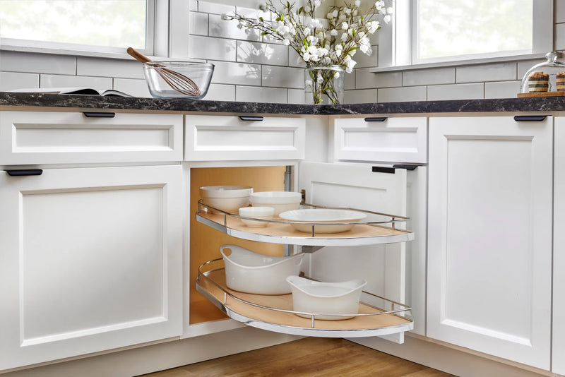 Rev-A-Shelf Maple Two-Tier Girasolo w/ Soft Close and Chrome Accents for 15" Left Opening/Blind Right Corner cabinets 587-15-LMP