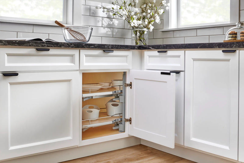Rev-A-Shelf Maple Two-Tier Girasolo w/ Soft Close and Chrome Accents for 15" Left Opening/Blind Right Corner cabinets 587-15-LMP