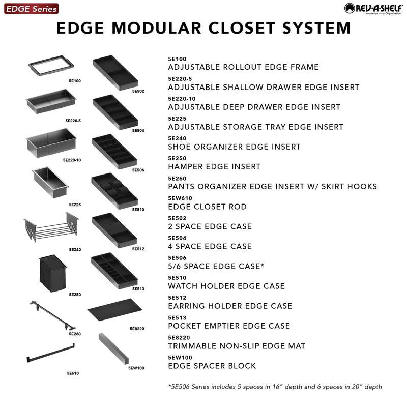 Rev-A-Shelf EDGE Collection 31-1/2" - 42-1/4" Adjustable Rollout Edge Frame - 16" Depth - 5E100-3242-16-1