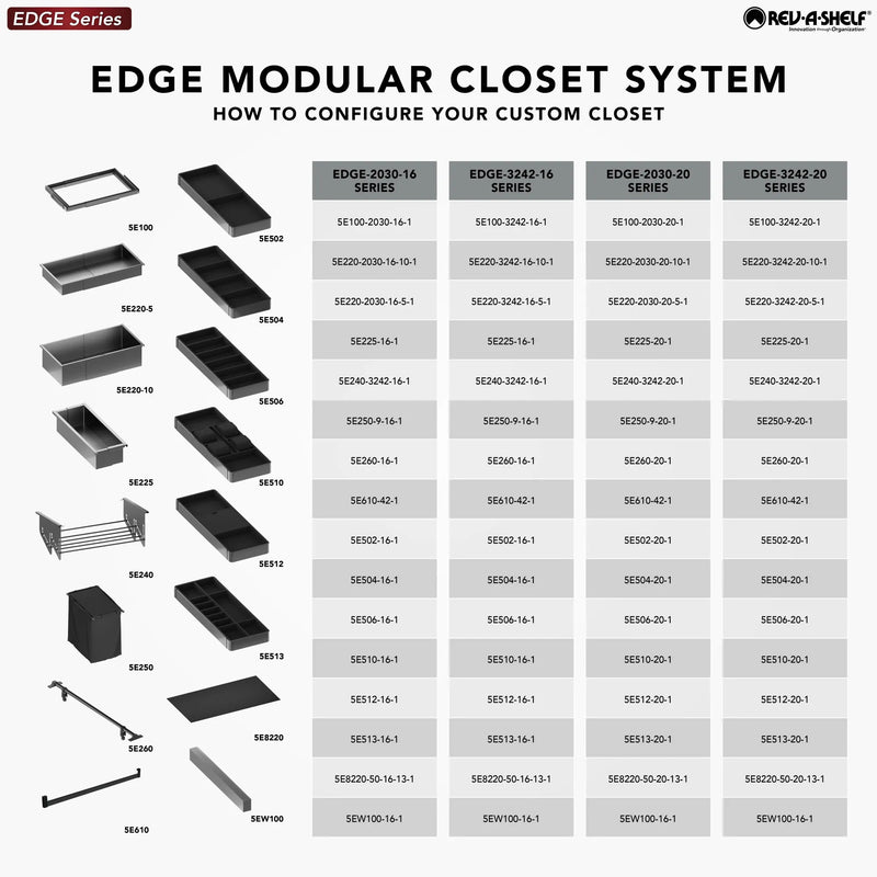 Rev-A-Shelf EDGE Collection 31-1/2" - 42-1/4" Adjustable Rollout Edge Frame - 16" Depth - 5E100-3242-16-1