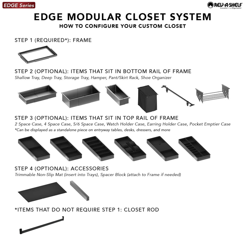 Rev-A-Shelf EDGE Collection 31-1/2" - 42-1/4" Adjustable Rollout Edge Frame - 16" Depth - 5E100-3242-16-1