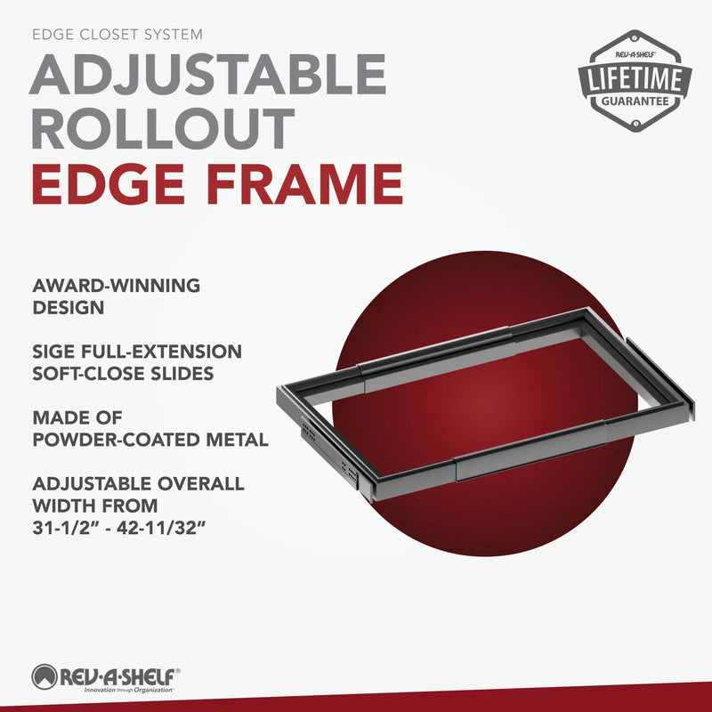 Rev-A-Shelf EDGE Collection 31-1/2" - 42-1/4" Adjustable Rollout Edge Frame - 16" Depth - 5E100-3242-16-1