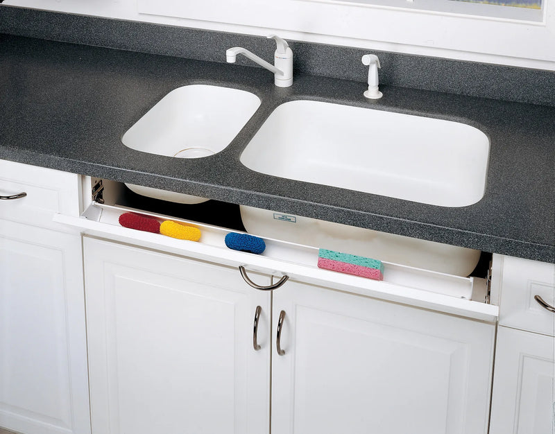 Rev-A-Shelf 36" White Polymer Slim Series Tip-Out Sink Front Tray w/ 1 Pair Hinges and End Caps - 6541-36-11-50