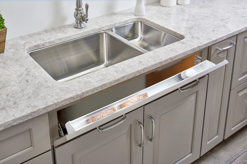 Rev-A-Shelf 36" White Polymer Slim Series Tip-Out Sink Front Tray w/ 1 Pair Hinges and End Caps - 6541-36-11-50