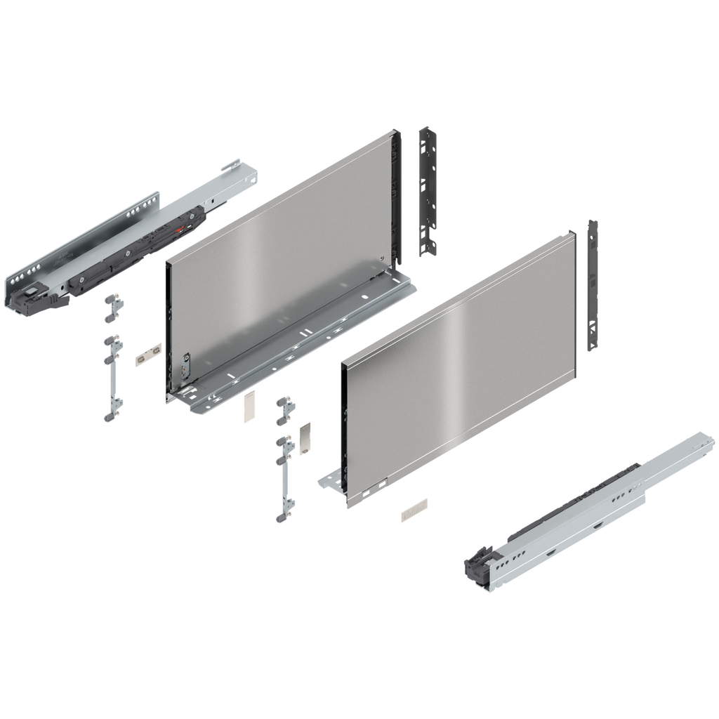 Blum LEGRABOX F Height (9-1/2") V1 Packaging Set - 18" (450mm) - 125lb - Stainless Steel (INGL) - 770F45S0I