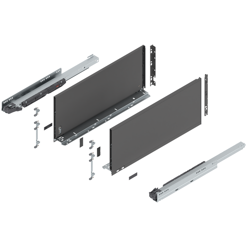 Blum LEGRABOX F Height (9-1/2") V1 Packaging Set - 22" (550mm) - 125lb - Orion Gray (OG-M) - 770F55S0S