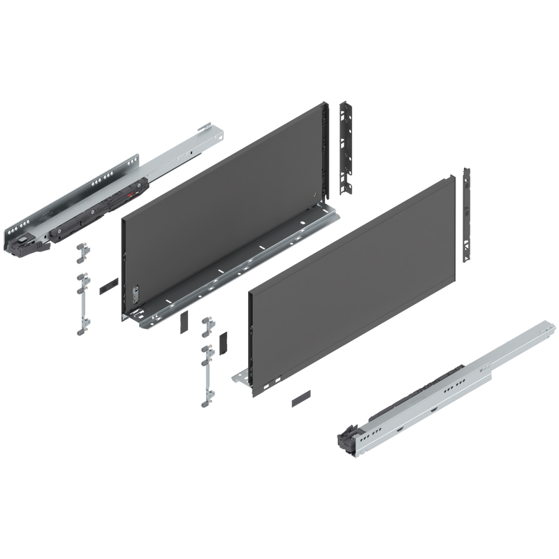 Blum LEGRABOX F Height (9-1/2") V1 Packaging Set - 22" (550mm) - 125lb - Orion Gray (OG-M) - 770F55S0S