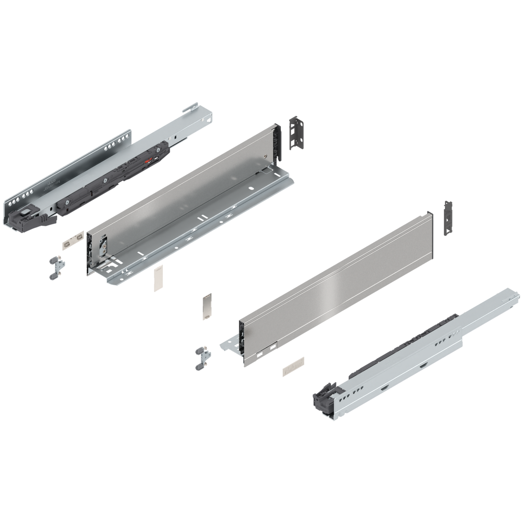 Blum LEGRABOX M Height (3-9/16") V1 Packaging Set - 18" (450mm) - 125lb - Stainless Steel (INGL) - 770M45S0I