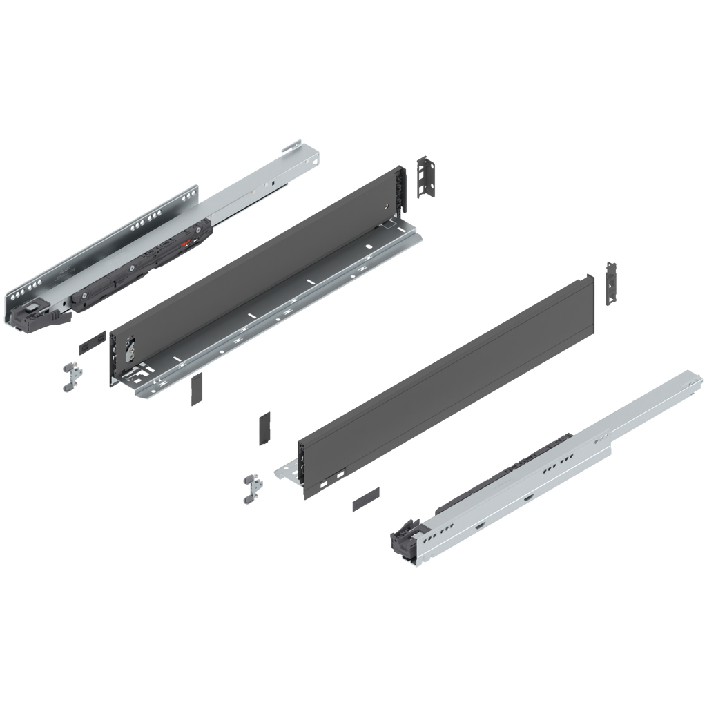 Blum LEGRABOX M Height (3-9/16") V1 Packaging Set - 22" (550mm) - 125lb - Orion Gray (OG-M) - 770M55S0S