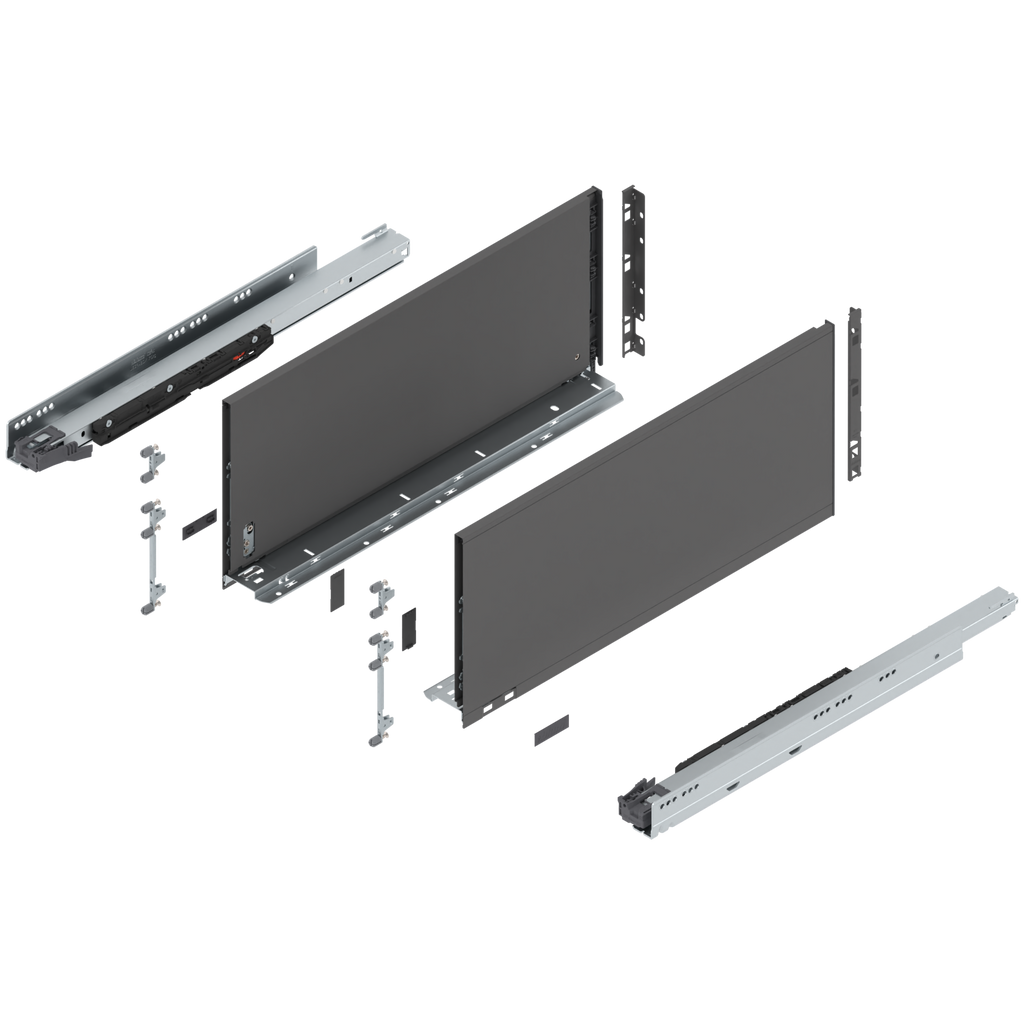 Blum LEGRABOX F Height (9-1/2") V1 Packaging Set - 22" (550mm) - 170lb - Orion Gray (OG-M) - 773F55S0S