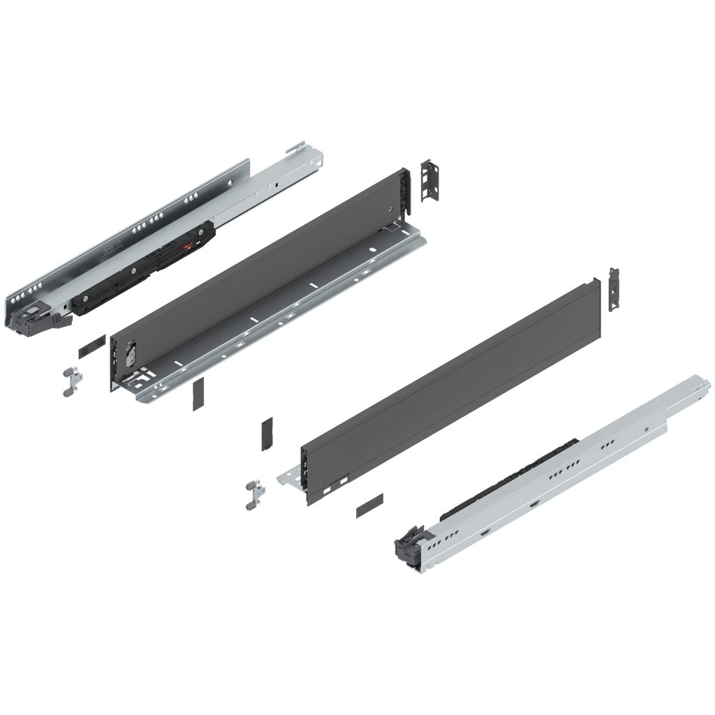 Blum LEGRABOX M Height (3-9/16") V1 Packaging Set - 22" (550mm) - 170lb - Orion Gray (OG-M) - 773M55S0S