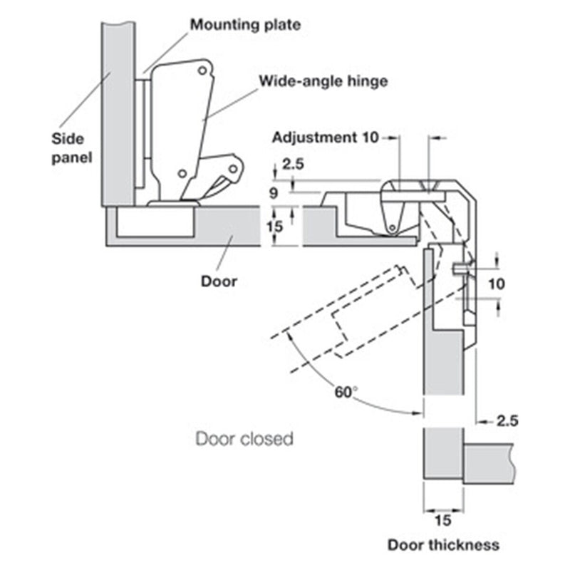 Grass 975 (13127-09) Pie Cut Corner Hinge (Mepla SSP 17, 19, & 21 Replacement)