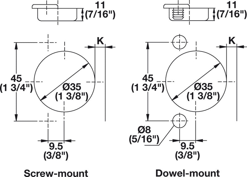 Salice Excentra 2 Cam 106° Soft Close 1/2" Overlay Screw-on Hinge - Titanium - CUP37D6