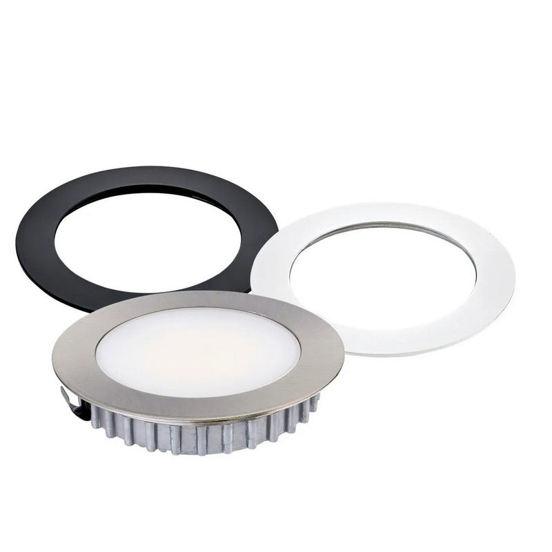 Tresco L-OPDM-24R30K-NBW-1 OptiPockit Dimmable, 24VDC Round, 3W, 3000K, with Nickel, White and Black Trim Rings